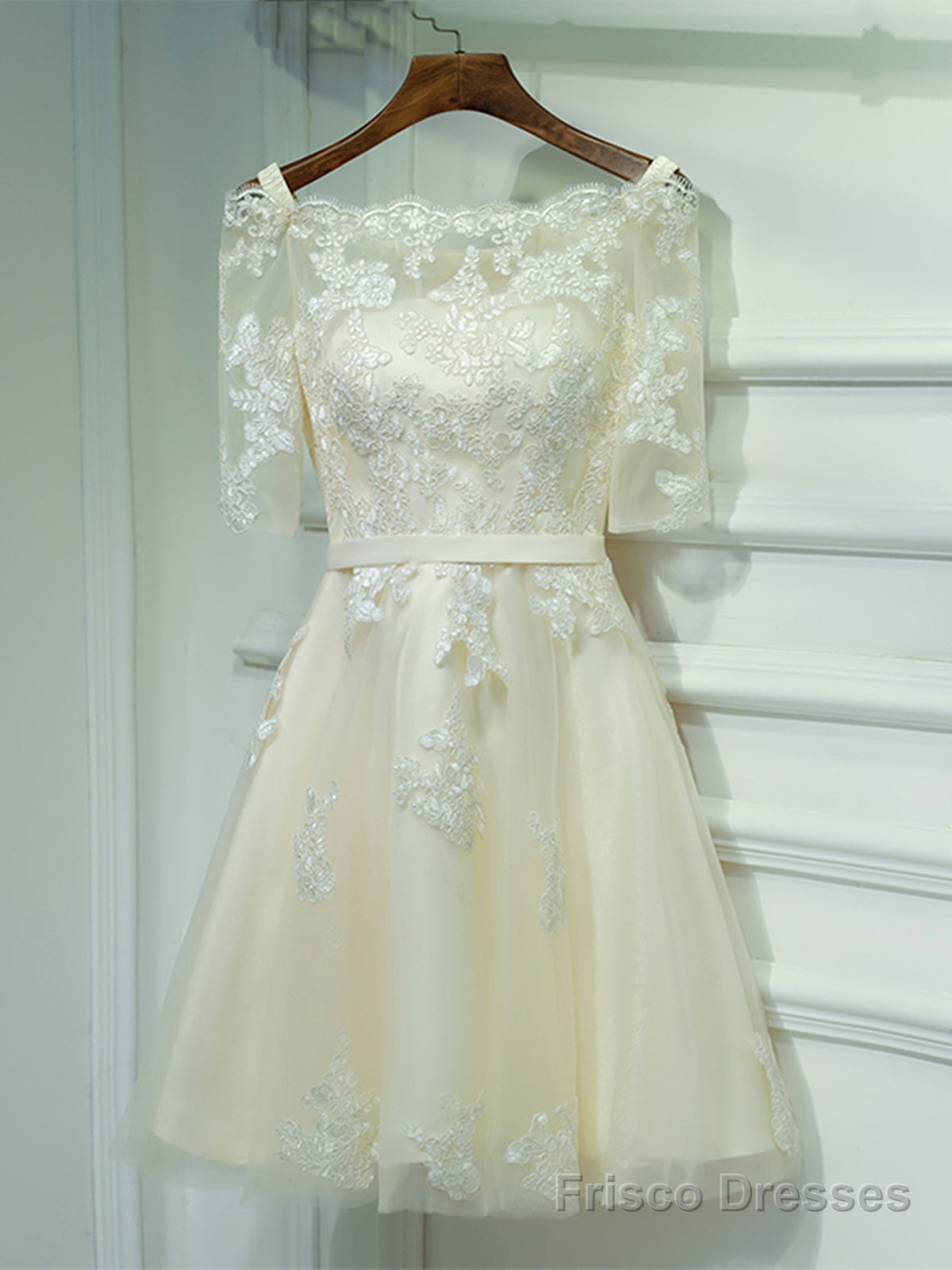 Short Champagne Lace Prom Dresses, Short Champagne Lace Formal Homecoming Dresses Main image