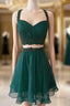 Short Chiffon Two Piece Dress Applique Open Back