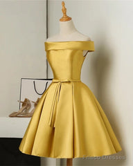 Short Gold Homecoming Dresses Satin Off Shoulder