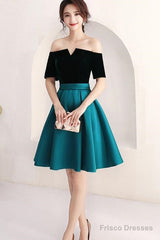 Short Green And Black Off Shoulder Wedding Party Dress Homecoming Dress