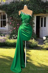 Short Green Sheath Strapless Satin Dress