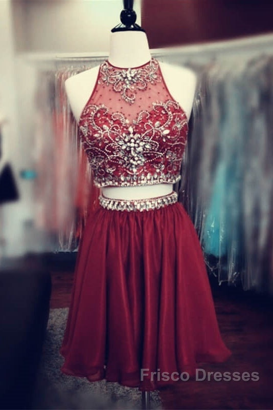 Short Green Two Piece Chiffon Homecoming Dress Beaded Secondary image