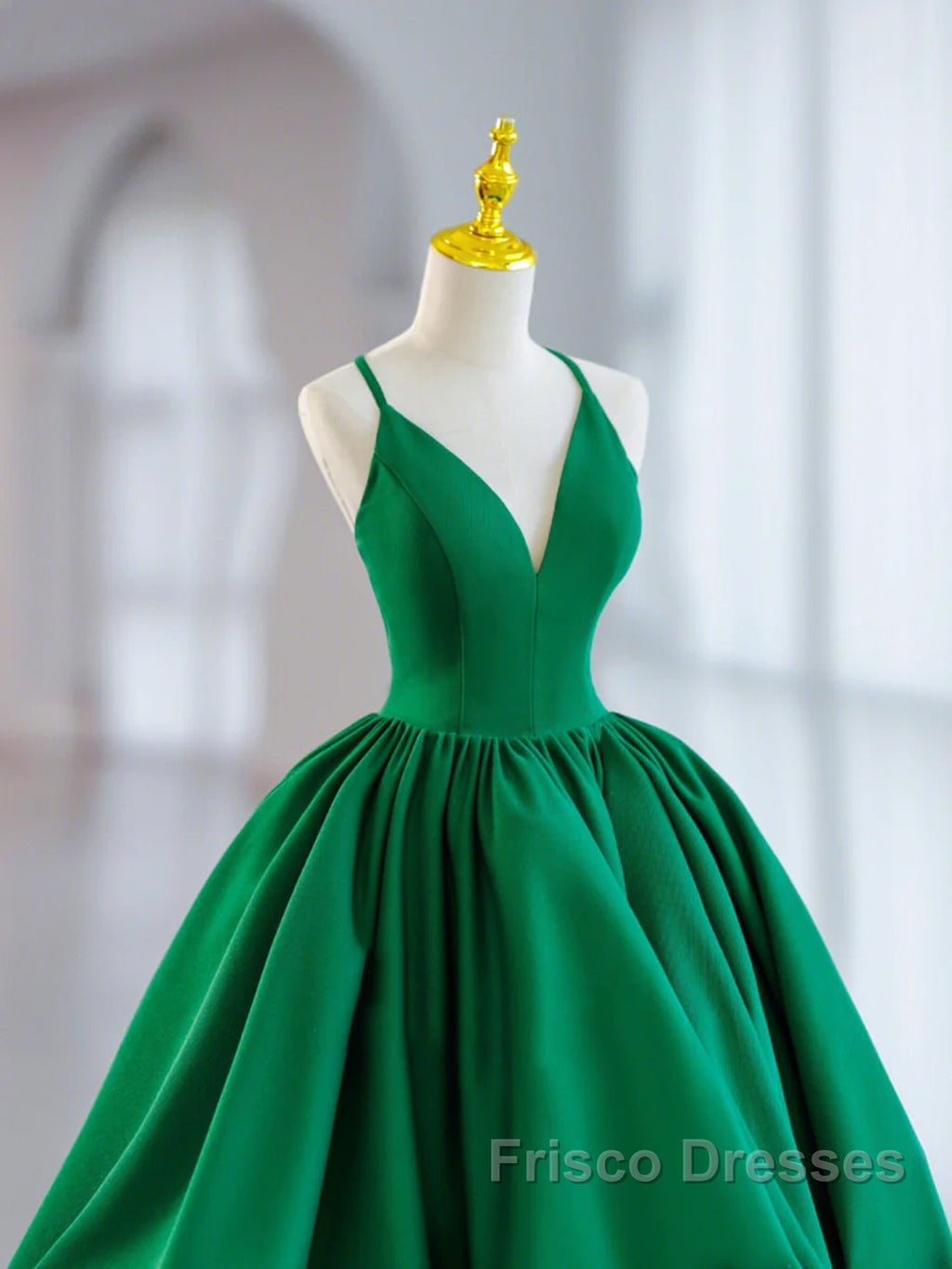Short Green V Neck Satin Formal Prom Dress, Short Green V Neck Satin Formal Homecoming Dress