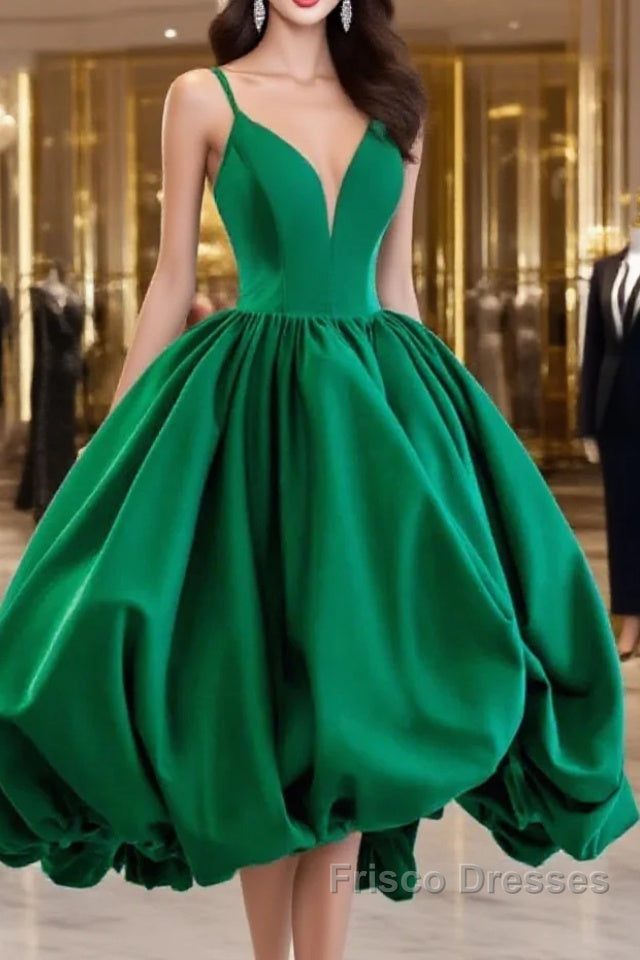 Short Green V Neck Satin Formal Prom Dress, Short Green V Neck Satin Formal Homecoming Dress Main image