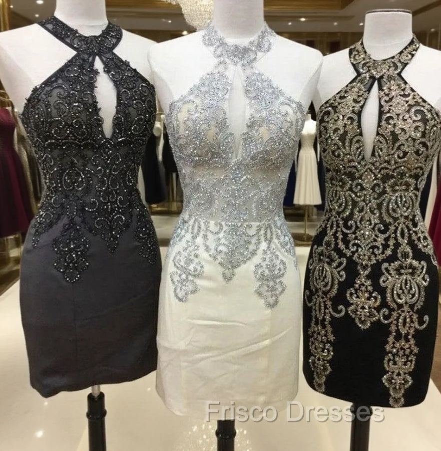 Short Halter Formal Prom Homecoming Dress Embroidery Beaded Main image