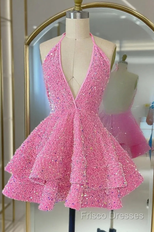 Short Homecoming Dress, Pink Sequin Homecoming Dress