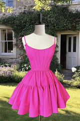 Short Hot Pink Satin Corset Ruffles Dress