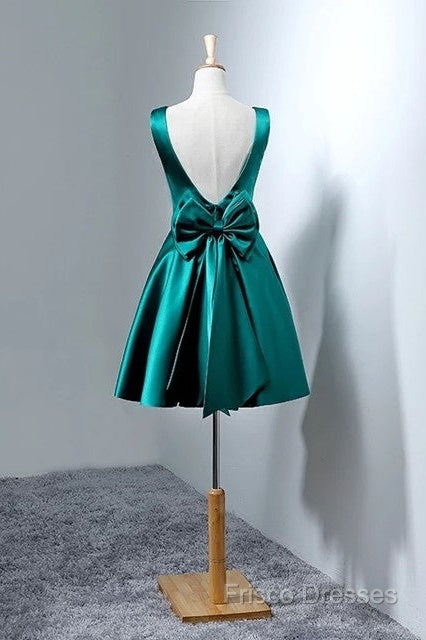 Short Hunter Green Satin Formal Prom Dress With Bow Secondary image