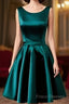 Short Hunter Green Satin Formal Prom Dress With Bow