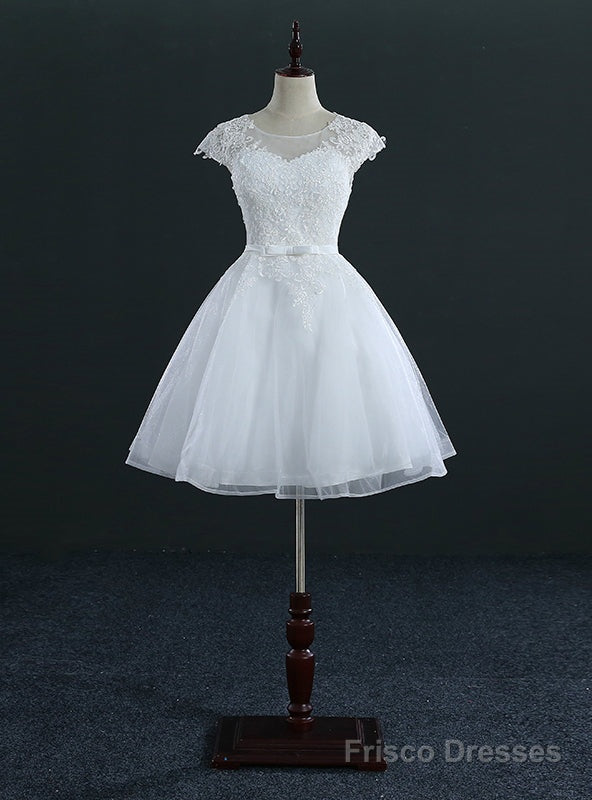 Short Knee Length Tulle Lace Cap Sleeve Wedding Dresses Main image