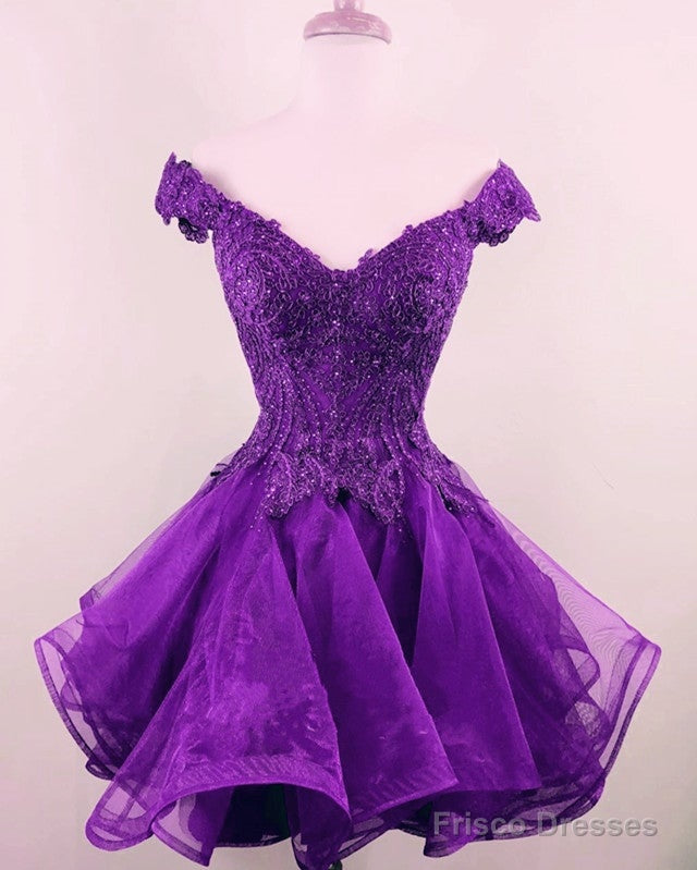 Short Lace Beaded V-Neck Off Shoulder Homecoming Dresses Organza Secondary image