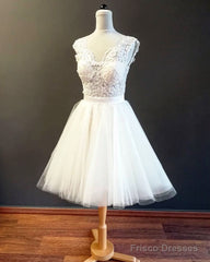 Short Lace Embroidery V Neck Wedding Dress