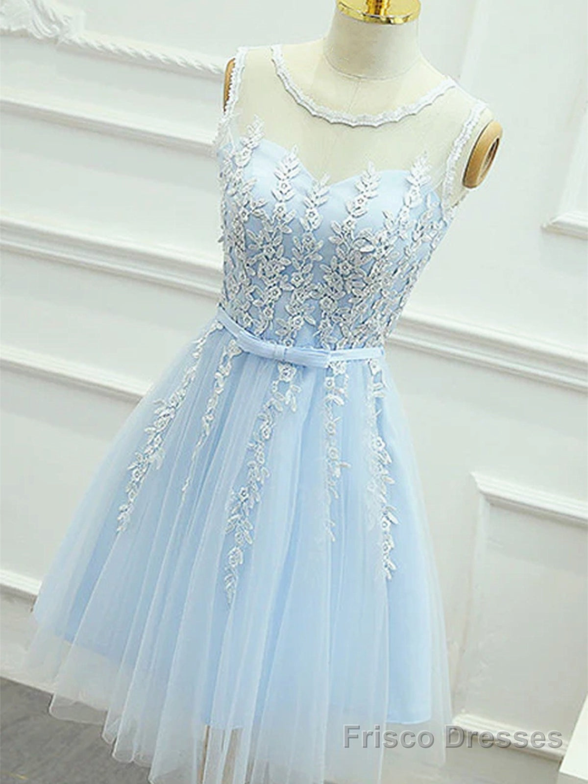 Short Light Blue Lace Prom Dresses, light Blue Short Lace Graduation Homecoming Dresses Main image