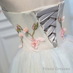 Short Light Green Tulle Prom Dresses, Short Tulle Floral Formal Homecoming Dresses