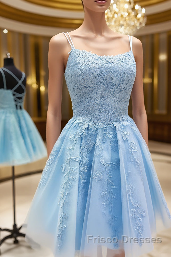 Short Light Lace Formal Prom Dresses, Short Lace Graduation Homecoming Dresses Main image