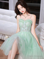 Short Mint Green Lace Prom Dresses, Short Mint Green Lace Formal Homecoming Dresses