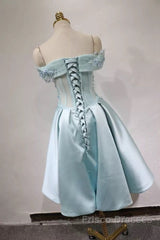 Short Off Shoulder Formal Prom Homecoming Dress Lace Embroidery