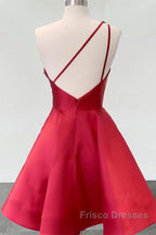 Short One Shoulder Satin Homecoming Dress With 3D Flowers
