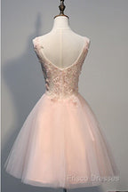 Short Open Back Pearl Pink Homecoming Dress With Appliques
