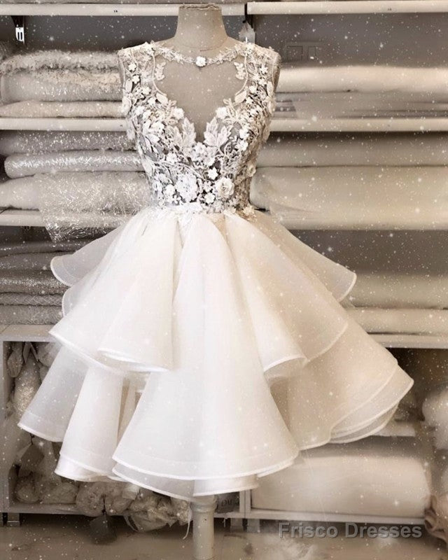 Short Organza Ruffles Wedding Dress Lace Embroidery Secondary image