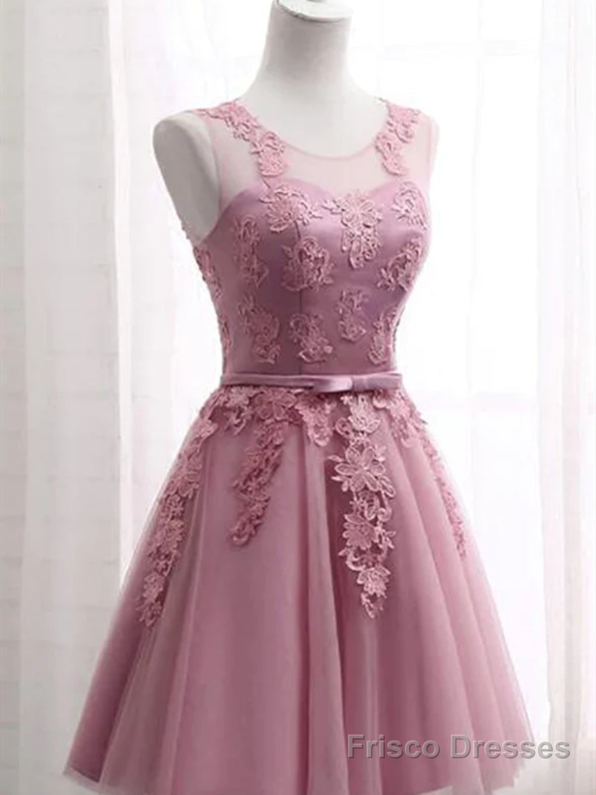 Short Pink Lace Prom Dresses, Short Pink Lace Graduation Homecoming Dresses Main image