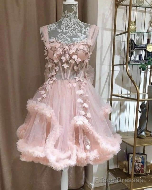Short Pink Tulle Corset Dress With Handmade Flowers Main image