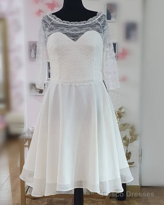 Short Plus Size Chiffon Wedding Dress With Lace Sleeve Main image