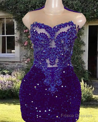 Short Purple Sequin Bodycon Dress With Embroidery