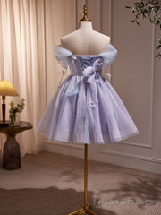 Short Purple Tulle Prom Dresses, Short Purple Tulle Formal Homecoming Dresses
