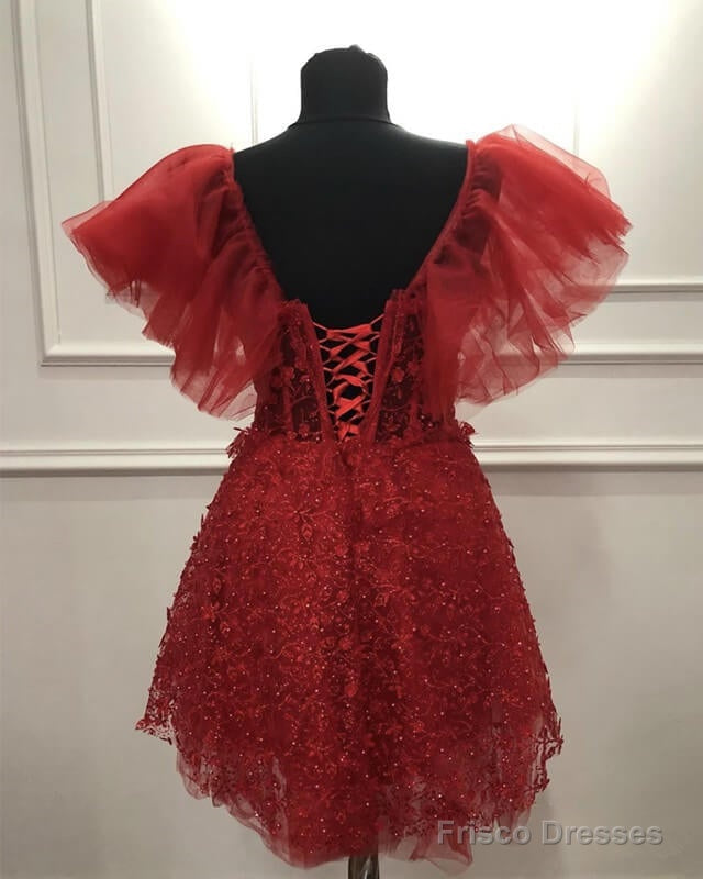 Short Red Lace Corset Cottagecore Prom Dress Secondary image