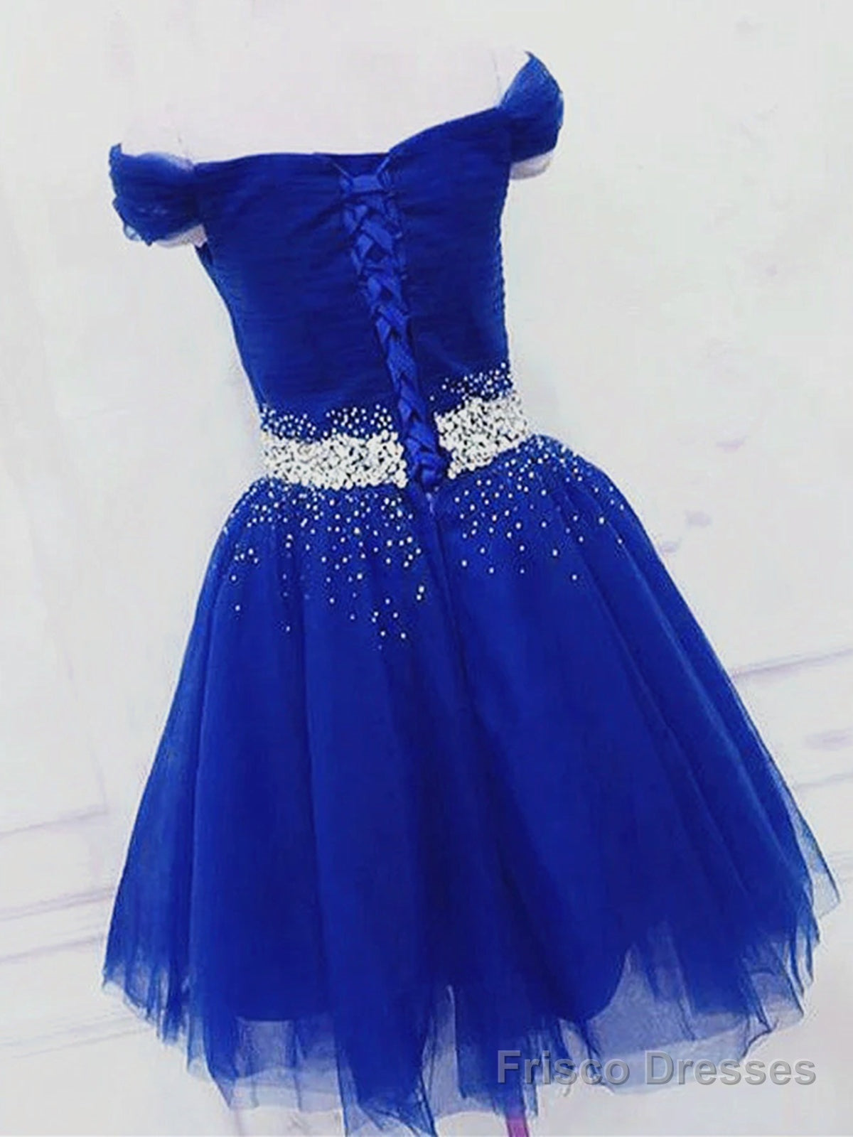 Short Royal Blue Beaded Prom Dresses, Short Royal Blue Beaded Formal Homecoming Dresses Main image