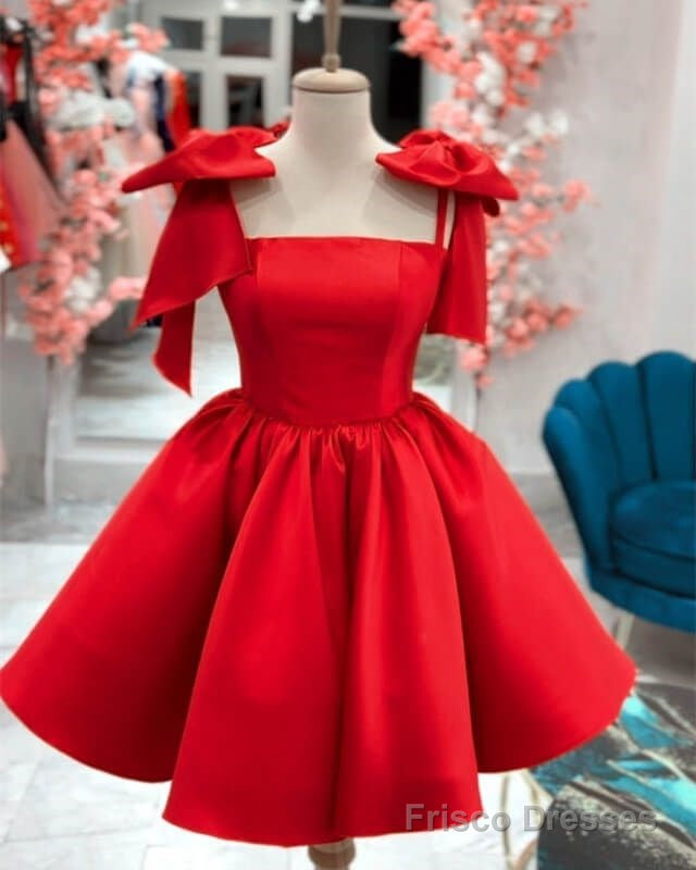 Short Satin Bow Straps Mini Dress Short Prom Party Dresses Secondary image