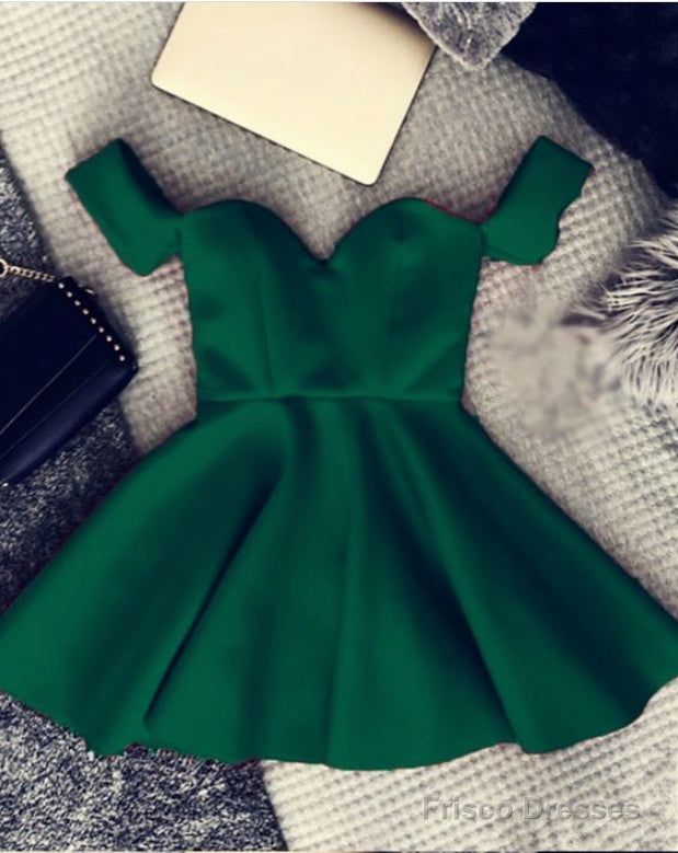 Short Satin Off Shoulder Emerald Green Homecoming Dress Main image