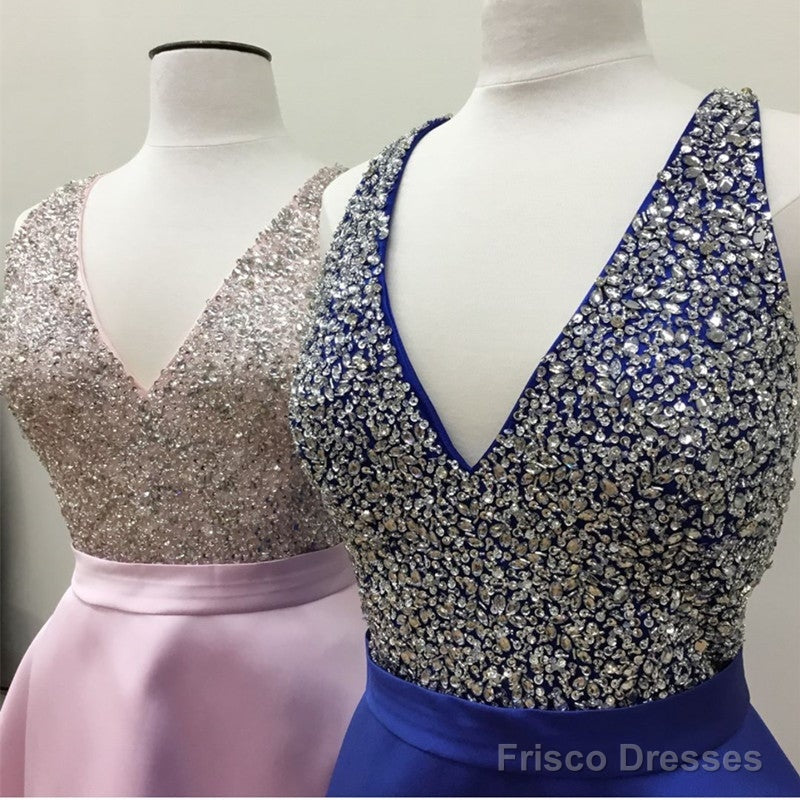 Short Satin V Neck Beaded Prom Homecoming Dresses Secondary image