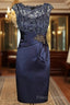 Short Sheath Navy Mother Of Bride Dress With Lace Beading Formal Prom Gown
