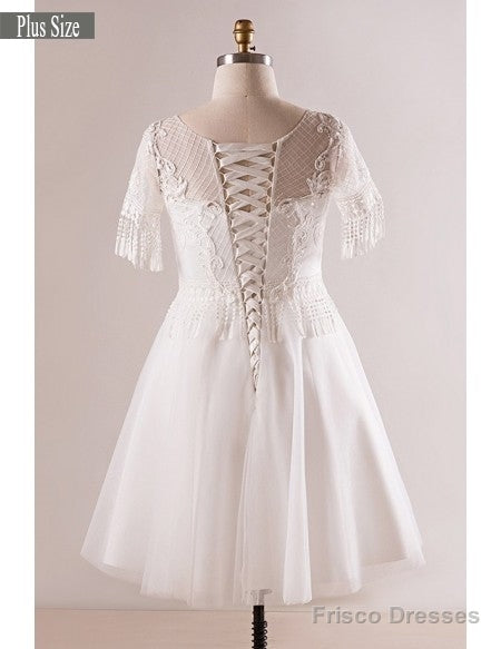 Short Sleeve Appliques White Plus Size Unique Lace Wedding Dress Secondary image