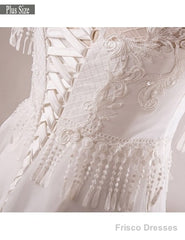 Short Sleeve Appliques White Plus Size Unique Lace Wedding Dress
