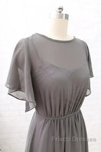 Short Sleeves Chiffon Long Bridesmaid Dress Wedding Party Formal Dress