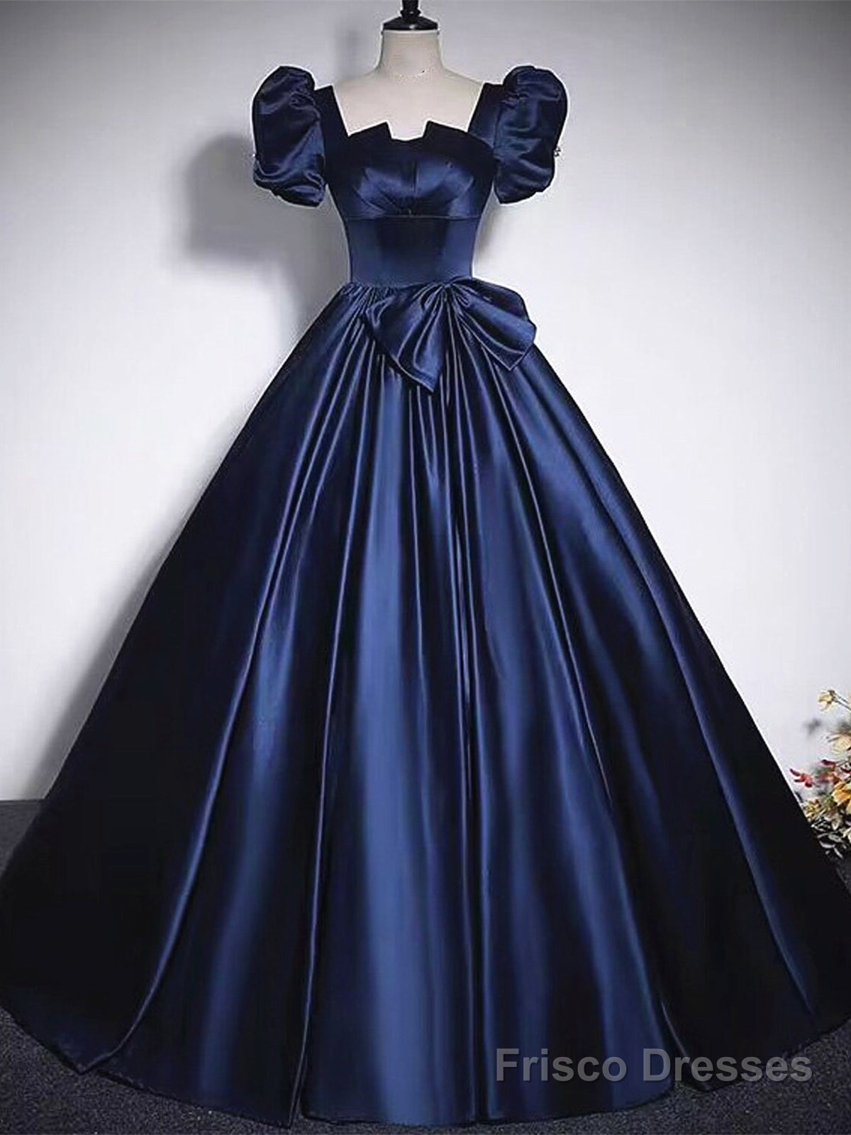 Short Sleeves Dark Blue Long Prom Dresses, Dark Blue Short Sleeves Long Formal Evening Dresses Secondary image
