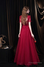 Short Sleeves High Neck Open Back Beading Long Prom Dresses