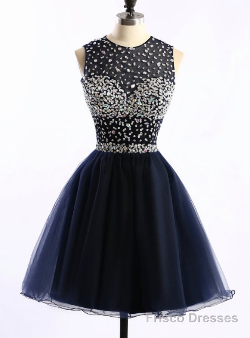 Short Sweetheart Illusion Beaded Embellished Open Back Short Tulle Homecoming Dress Main image