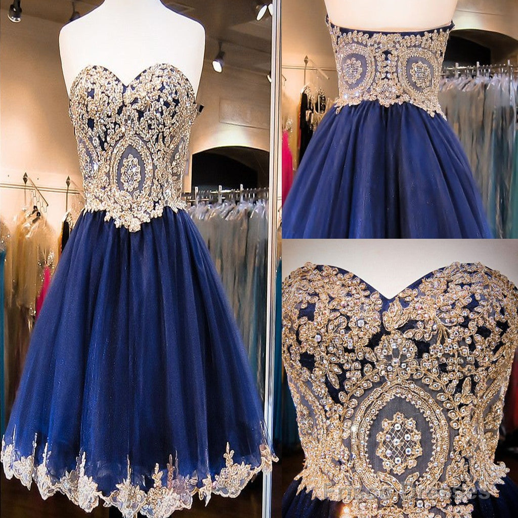 Short  Sweetheart Sleeveless Lace Rhinestone Beads Royal Blue Appliques Open Back Chiffon  Homecoming Dress Main image