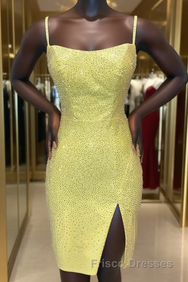 Short Tight Yellow Homecoming Dress with Lace Up Main image