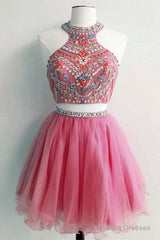 Short Two Piece Prom Dresses Beaded Top