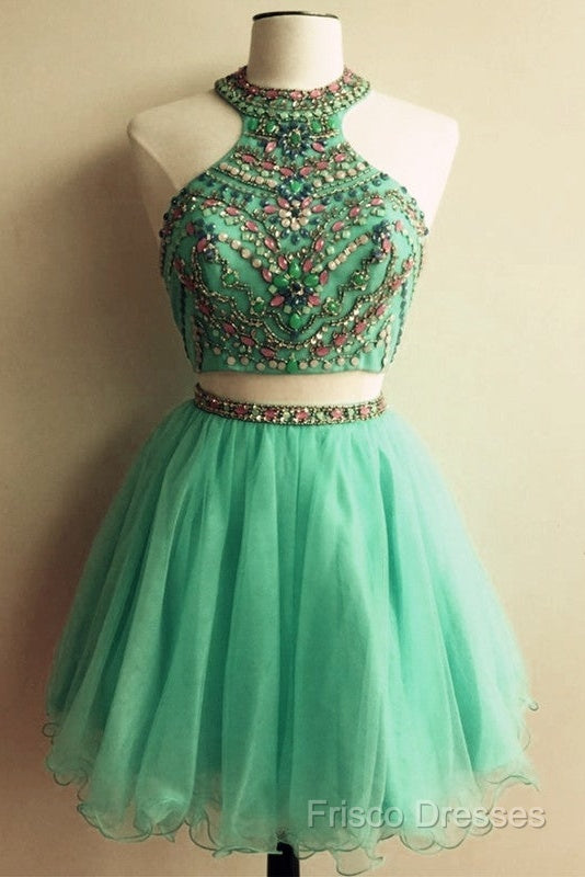 Short Two Piece Formal Prom Dress Beaded Top