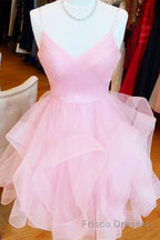 Short V Neck Puffy Formal Prom Dresses, Short V Neck Formal Homecoming Dresses