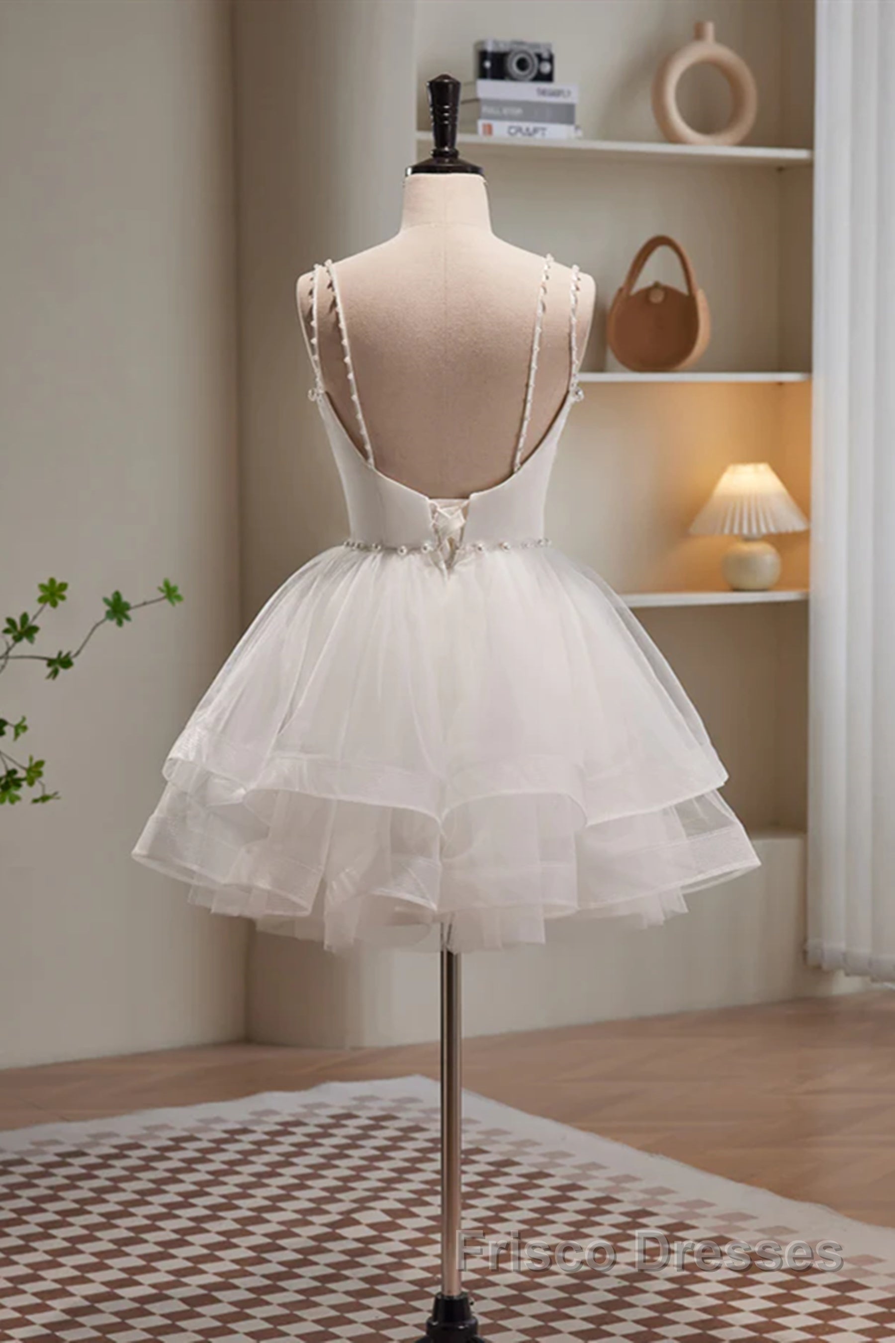 Short V Neck White Formal Prom Dresses, Short V Neck White Formal Homecoming Dresses Secondary image