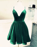 Short Velvet Prom Dresses V Neck Spaghetti Straps