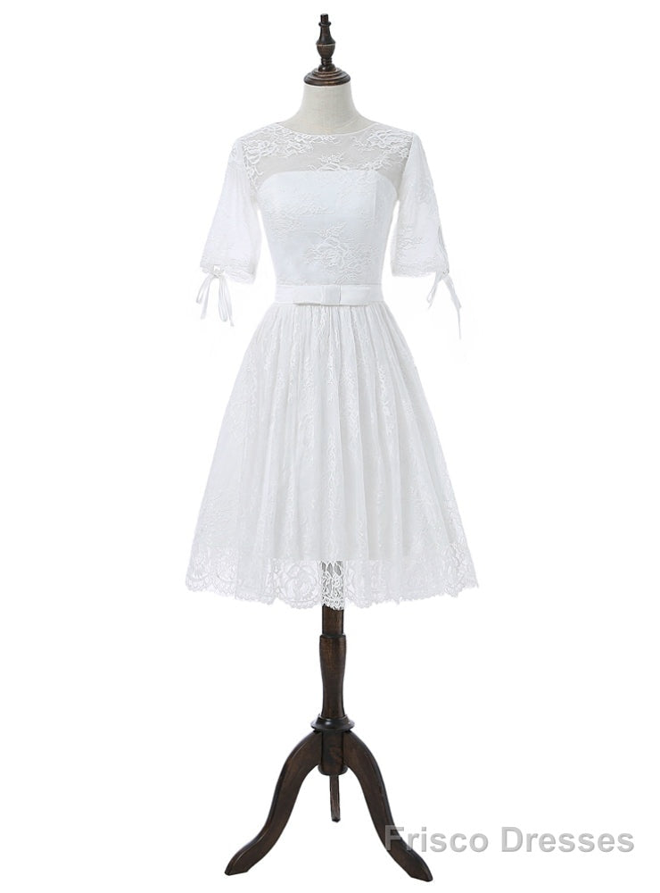 Short Wedding Dresses A-line Half Sleeves Short Lace Beach