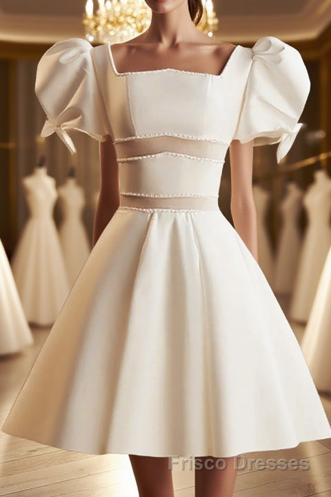 Short White Beaded Formal Prom Dresses, Short White Beaded Formal Homecoming Dresses Main image